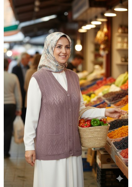 Kadın Kışlık Pamuklu Triko Klasik Örme Anne Yelek Düğmeli Çift Cepli Rahat Kesim Likralı indirimleri