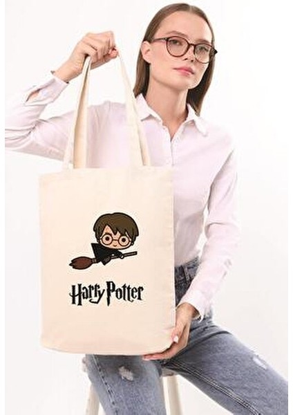 Çınar Kanvas Harry Potter Süpürge Baskılı Bez Çanta 35x40 cm Bej Renkli modelleri