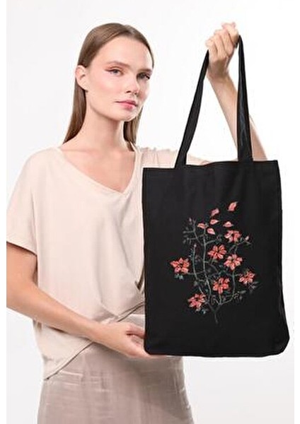Çınar We Heart It Kanvas Çanta Siyah Renkli Desen 35x40 cm %100 Doğal Bez Malzeme fiyatları