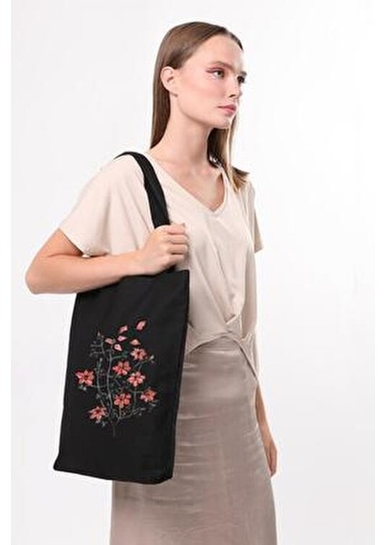 Çınar We Heart It Kanvas Çanta Siyah Renkli Desen 35x40 cm %100 Doğal Bez Malzeme modelleri