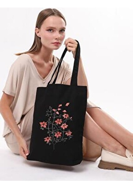 Çınar We Heart It Kanvas Çanta Siyah Renkli Desen 35x40 cm %100 Doğal Bez Malzeme fırsatları