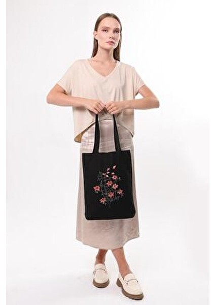 Çınar We Heart It Kanvas Çanta Siyah Renkli Desen 35x40 cm %100 Doğal Bez Malzeme indirimleri