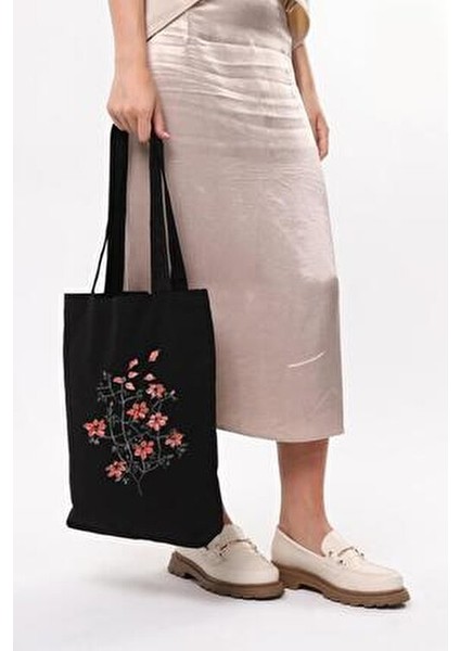 Çınar We Heart It Kanvas Çanta Siyah Renkli Desen 35x40 cm %100 Doğal Bez Malzeme