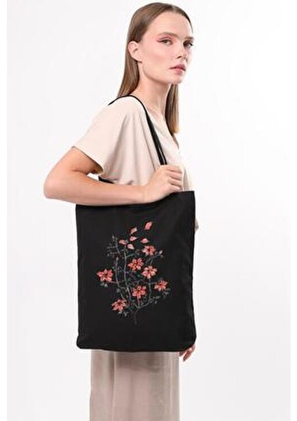Çınar We Heart It Kanvas Çanta Siyah Renkli Desen 35x40 cm %100 Doğal Bez Malzeme