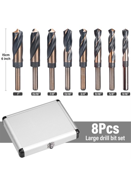 8 Adet Gümüş ve Deming Matkap-Bit Seti Azaltılmış Şaft Matkap Bit Seti 1/2 Inç Çapında Shank 9/16 Inç Ila 1 Inç Boyutlarda (Yurt Dışından) modelleri