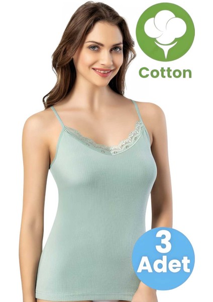 Kadın 3'lü Ip Askılı Dantel Detaylı Raporlu Ribana Atlet modelleri