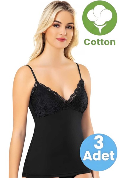 Kadın 3'lü Ip Askılı Dantelli Atlet