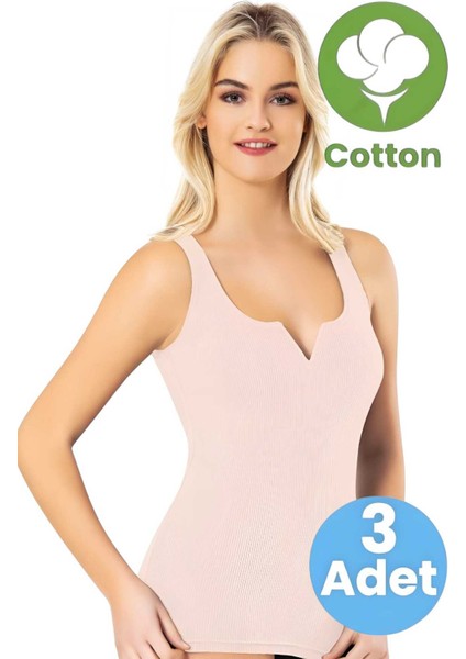 Kadın 3'lü Geniş Askılı V Kesim Detaylı Kaşkorse Atlet