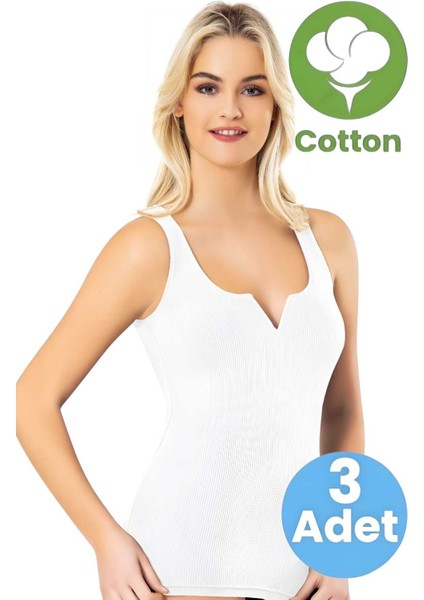 Kadın 3'lü Geniş Askılı V Kesim Detaylı Kaşkorse Atlet