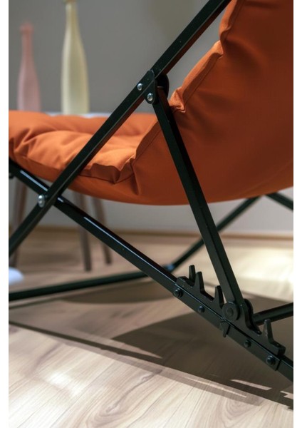 Napper Katlanabilir Turuncu Şezlong - Su Geçirmez Kumaş, Metal Iskelet, Balkon ve Bahçe Sandalyesi