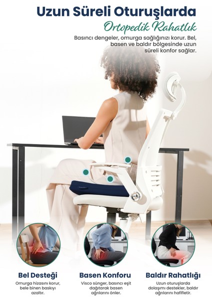 Kare Ortopedik Visco Oturma Minderi – Bel, Basen ve Baldır Destekli %100 Visco Minder - 45X43X6CM fırsatları