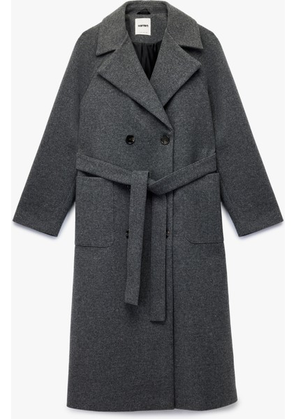 Uzun Kollu Cepli Düğmeli Kruvaze Kemerli Uzun Kaşe Kaban modelleri