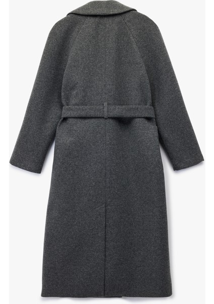 Uzun Kollu Cepli Düğmeli Kruvaze Kemerli Uzun Kaşe Kaban fırsatları