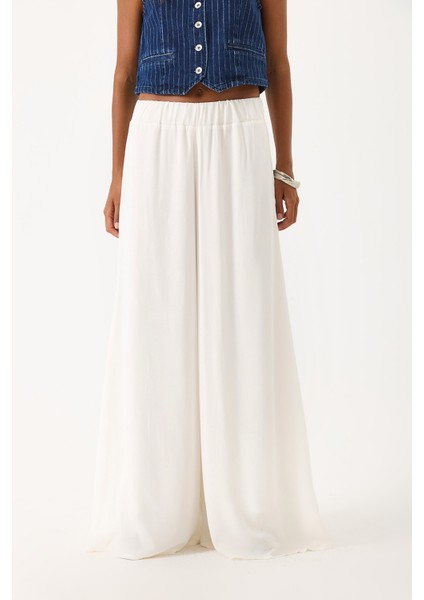 Beli Lastikli Yüksek Bel Palazzo Pantolon-Fildişi indirimleri