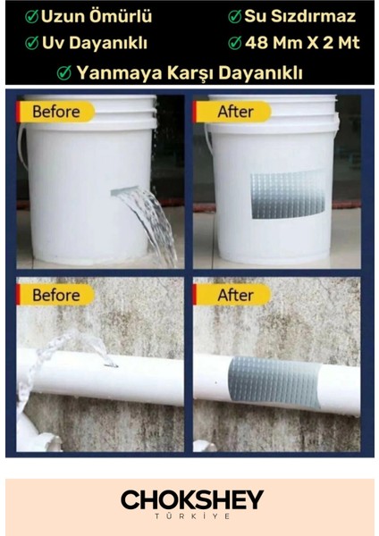 Süper Güçlü Su Geçirmez Sızdırmaz Gri Renk Çok Amaçlı Izolasyon ve Tamir Bandı 48MM x 10M - 10 Adet modelleri