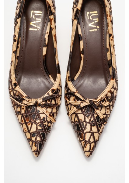 Camden Bej Desenli Fiyonklu Kadın Topuklu Ayakkabı fiyatları