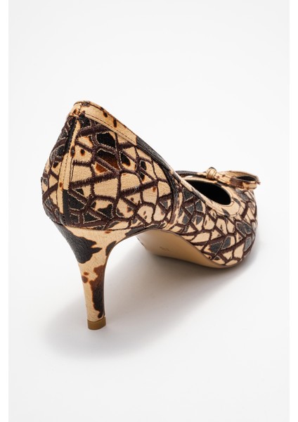 Camden Bej Desenli Fiyonklu Kadın Topuklu Ayakkabı indirimleri