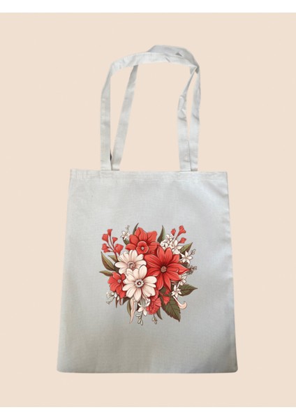 Çiçek Baskılı Bez Çanta - Büyük Boy Kadın Omuz Çantası