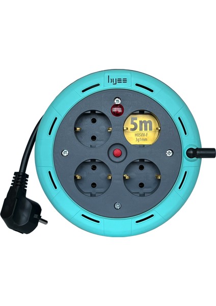 BY15-100T 3X1MM 5m Kablolu 4 Priz Termal Sigortalı Seyyar Kablo Makarası