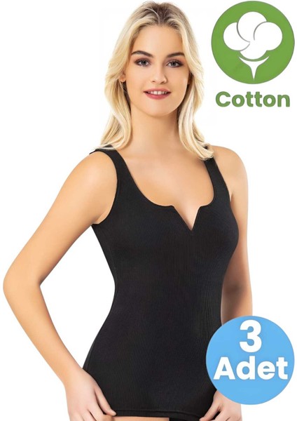 Kadın 3'lü Geniş Askılı V Kesim Detaylı Kaşkorse Atlet