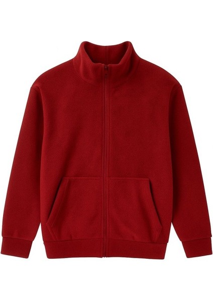 Erkek Bordo Polar Full Zip Bordo Polar Fermuarlı Cepli Bordo Erkek Polar