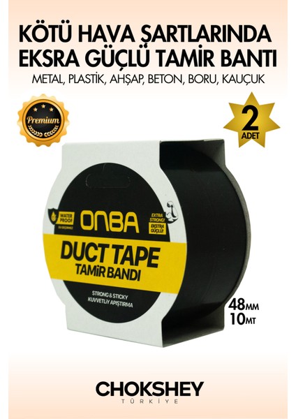 Süper Güçlü Su Geçirmez Sızdırmaz Siyah Renk Çok Amaçlı Izolasyon ve Tamir Bandı 48MM x 10M - 2ADET