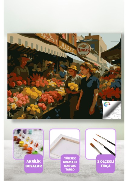 Renklerin Pazarı Sayılarla Boyama Seti, Hobi Seti, 40X50 Tablo, Fırça Boya, Numaralı Tuval