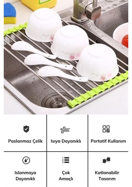 Buffer® Evye Üstü Katlanır Nihale Paslanmaz Çelik Pratik Sebze Meyve Bulaşık Kurutma Süzgeci fiyatları