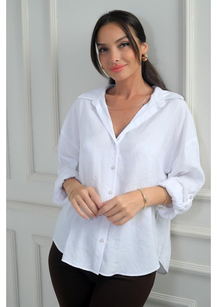 Kadın Kol Katlamalı Lyocell Gömlek