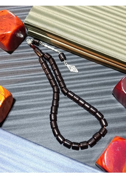 Siyah Çubuk Kehribar Tesbih Kapsül Kesim