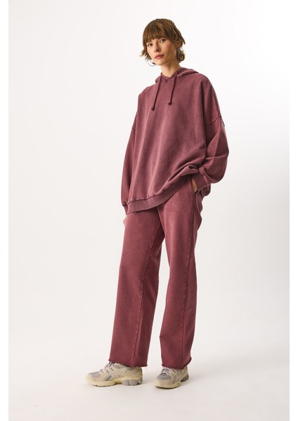 Geniş Paça Regular Fit Yıkamalı Jogging Pantolon-Bordo fiyatları