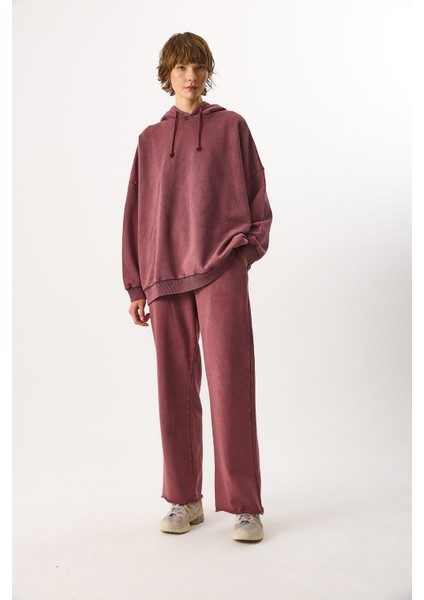 Geniş Paça Regular Fit Yıkamalı Jogging Pantolon-Bordo modelleri