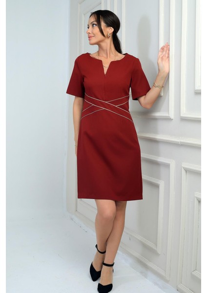 Kadın Kendinden Telalı Biyeli Önü Fermuar Detaylı Kısa Elbise fiyatları