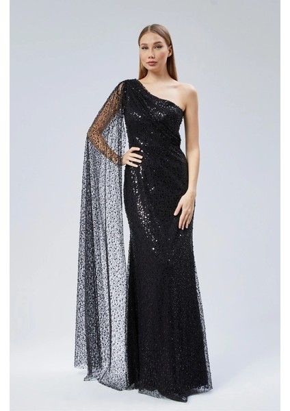 Tek Omuzlu Uzun Balık Abiye Elbise