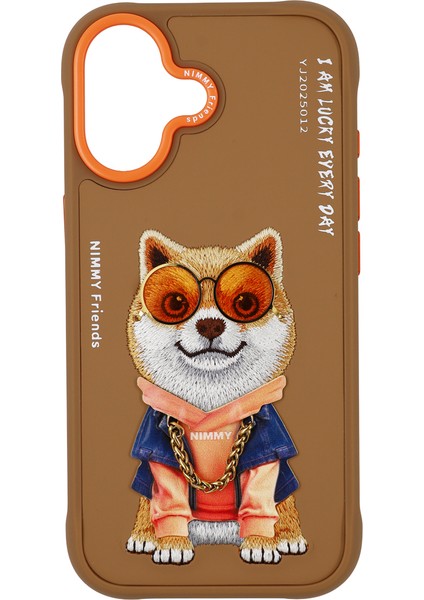 iPhone 17 Uyumlu 3D Gözlük Zincir Shiba Köpek Detaylı Nakış Işlemeli Kabartmalı Cool Glasses Kılıf
