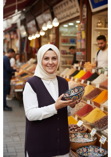Kadın Kışlık Pamuklu Triko Klasik Örme Anne Yelek Düğmeli Çift Cepli Rahat Kesim Likralı indirimleri