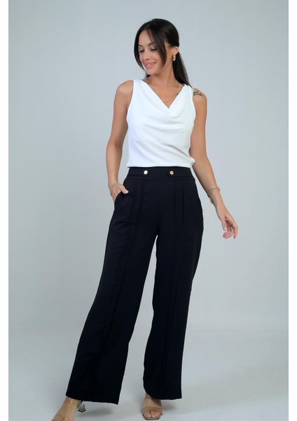 Kadın Apolet Kemerli Cepli Nervürlü Palazzo Pantolon fiyatları