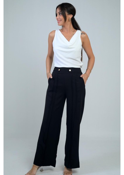 Kadın Apolet Kemerli Cepli Nervürlü Palazzo Pantolon modelleri