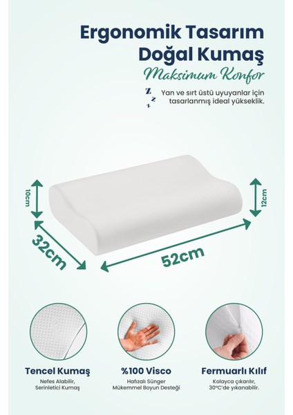 Çift Boyun Destekli Ortopedik Visco Yastık 52X32X12-10CM modelleri