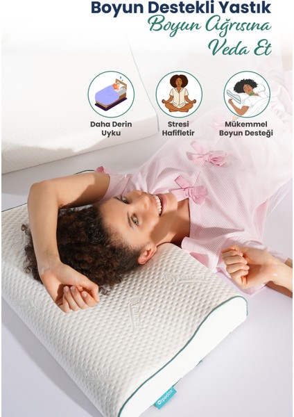 Çift Boyun Destekli Ortopedik Visco Yastık 52X32X12-10CM