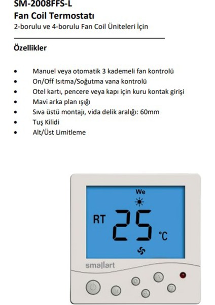 SM-2008FFS-L-NL Dijital Sıva Üstü Fancoil Termostat fiyatları