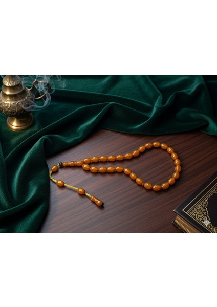 Beyzi Kesim Sarı Renkli Sıkma Çubuk Kehribar Tesbih fiyatları