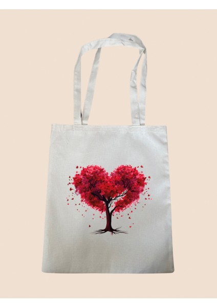 Kalpli Ağaç Baskılı Bez Çanta - Büyük Boy Kadın Omuz Çantası