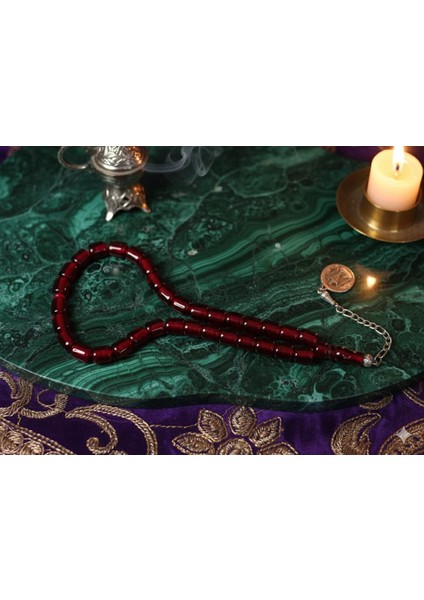 Kapsül Kesim Kırmızı renkli Sıkma Çubuk Kehribar Tesbih