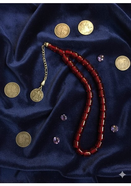 Kapsül Kesim Kırmızı renkli Sıkma Çubuk Kehribar Tesbih fiyatları