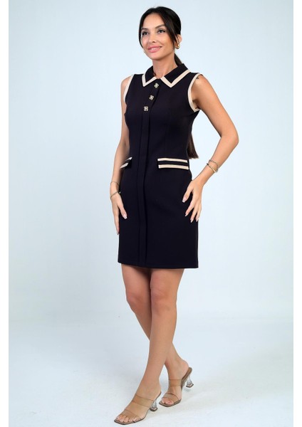 Kadın Metal Düğme Detaylı Garni Biyeli Kısa Elbise fiyatları