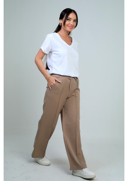Kadın Beli Lastikli Bağcıklı Yandan Cepli Palazzo Pantolon fiyatları