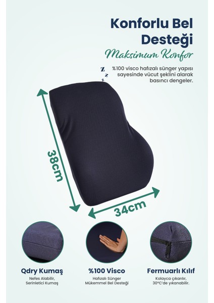Anatomik Ortopedik Visco Bel Destek Yastığı Kilitli Sabitleme Lastiği, Ofis, Araba