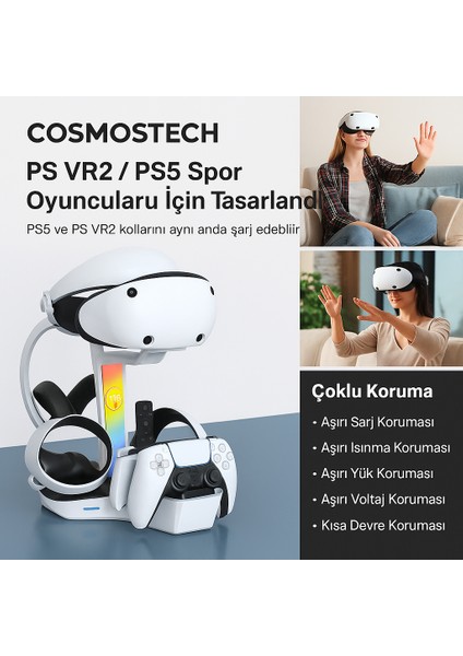 Ps5 Vr2 Sanal Gerçeklik Gözlüğü Uyumlu Şarj Standı – Hızlı Şarj Istasyonu, Kulaklık & Vr gözlük aparatlı modelleri