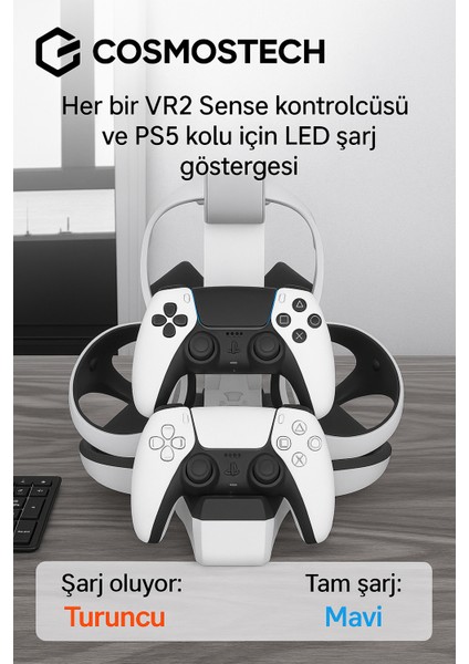 Ps5 Vr2 Sanal Gerçeklik Gözlüğü Uyumlu Şarj Standı – Hızlı Şarj Istasyonu, Kulaklık & Vr gözlük aparatlı